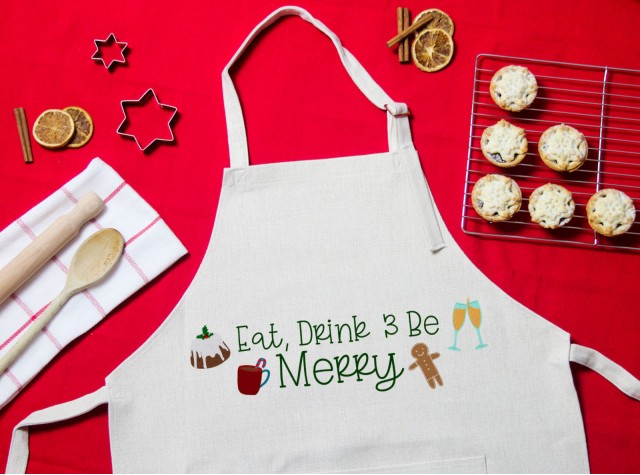 eat drink and be merry linen christmas apron